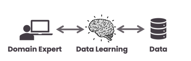 The data learning process diagram showing the flow between domain experts and data solutions
